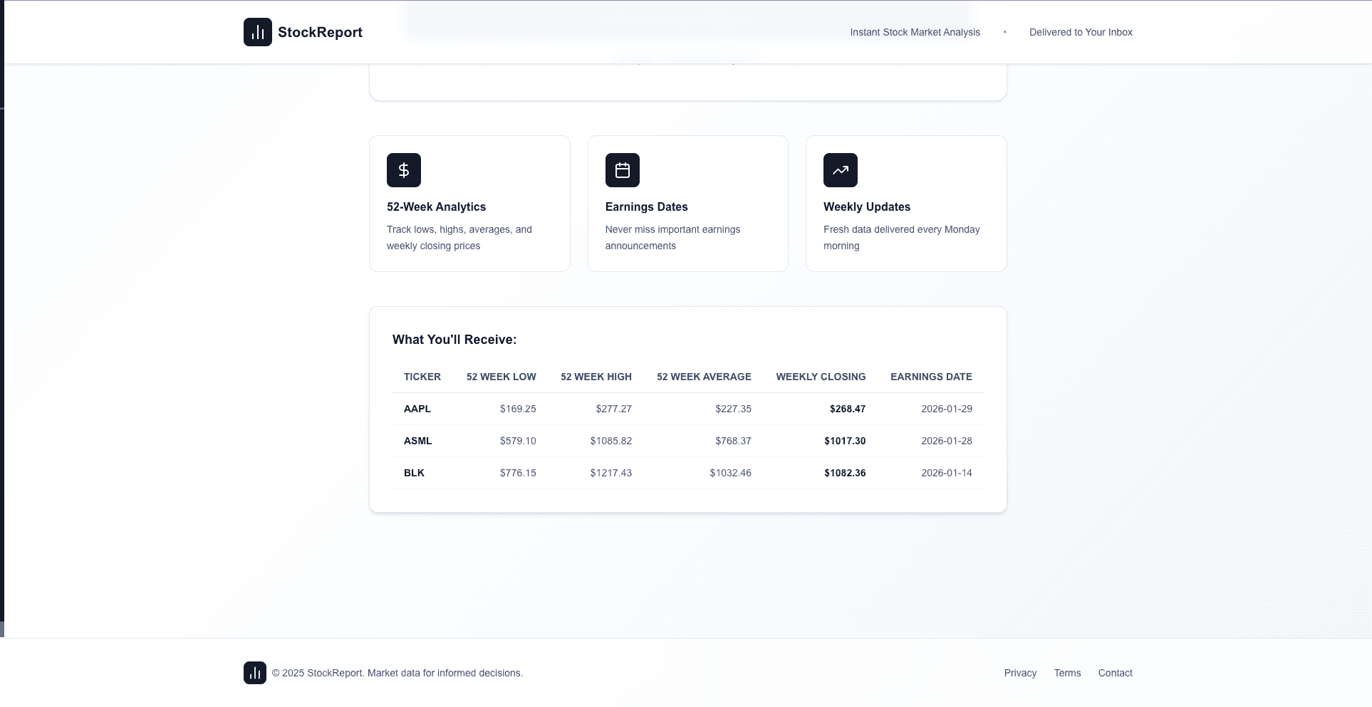 Stock Report screenshot